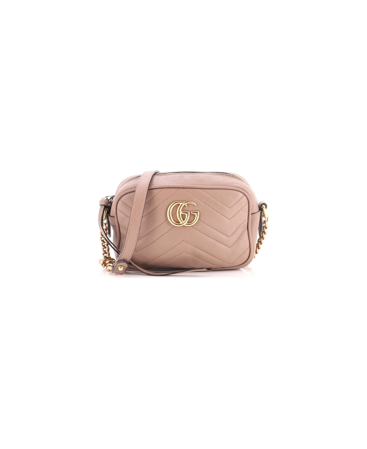 Pre-Owned Gucci Mini Gg Marmont Shoulder Bag Matelasse Leather - Natural