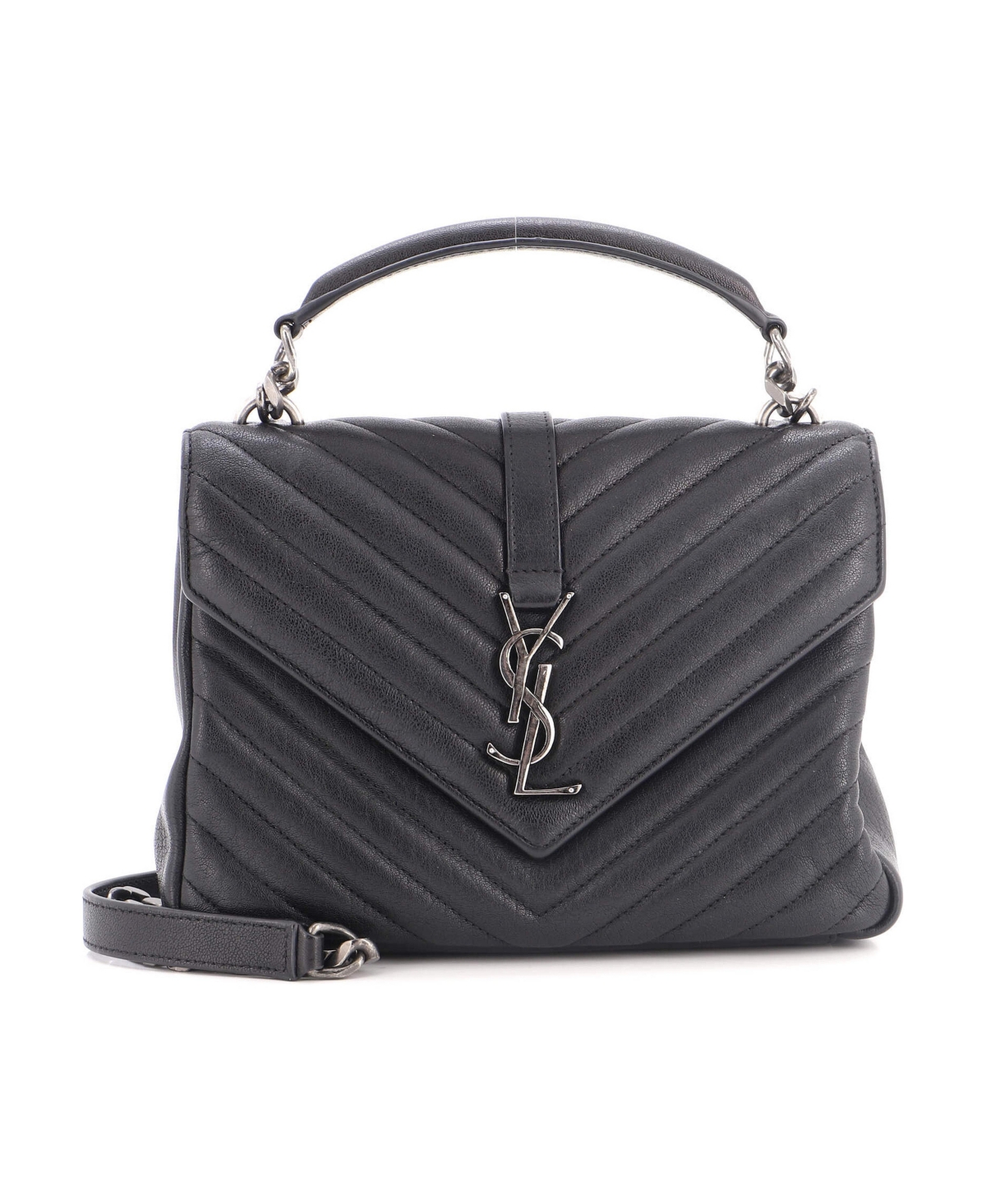 Pre-Owned Saint Laurent Medium Classic Monogram College Bag Matelasse Chevron Leather - Black