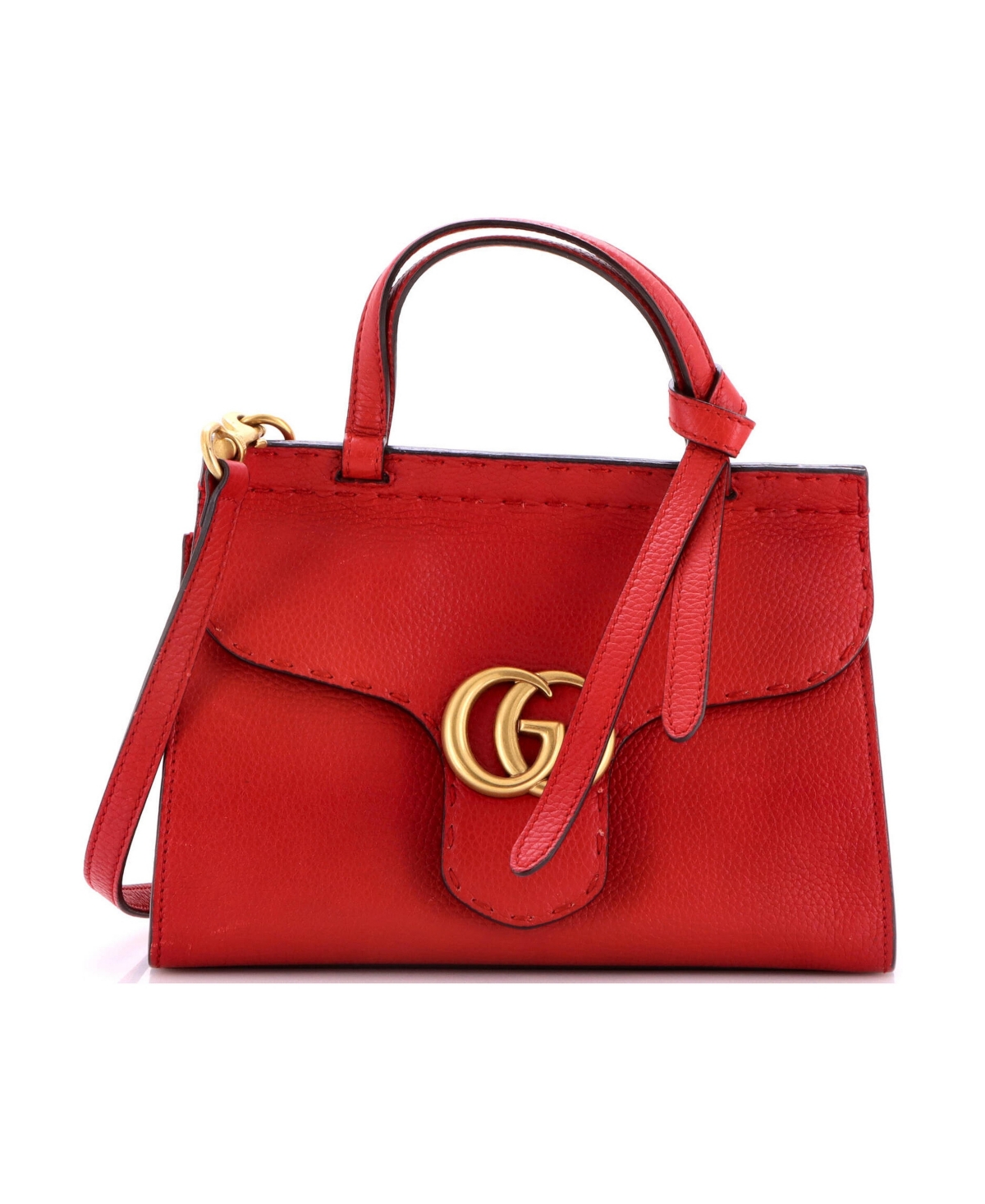 Pre-Owned Gucci Mini Gg Marmont Top Handle Bag Leather - Red