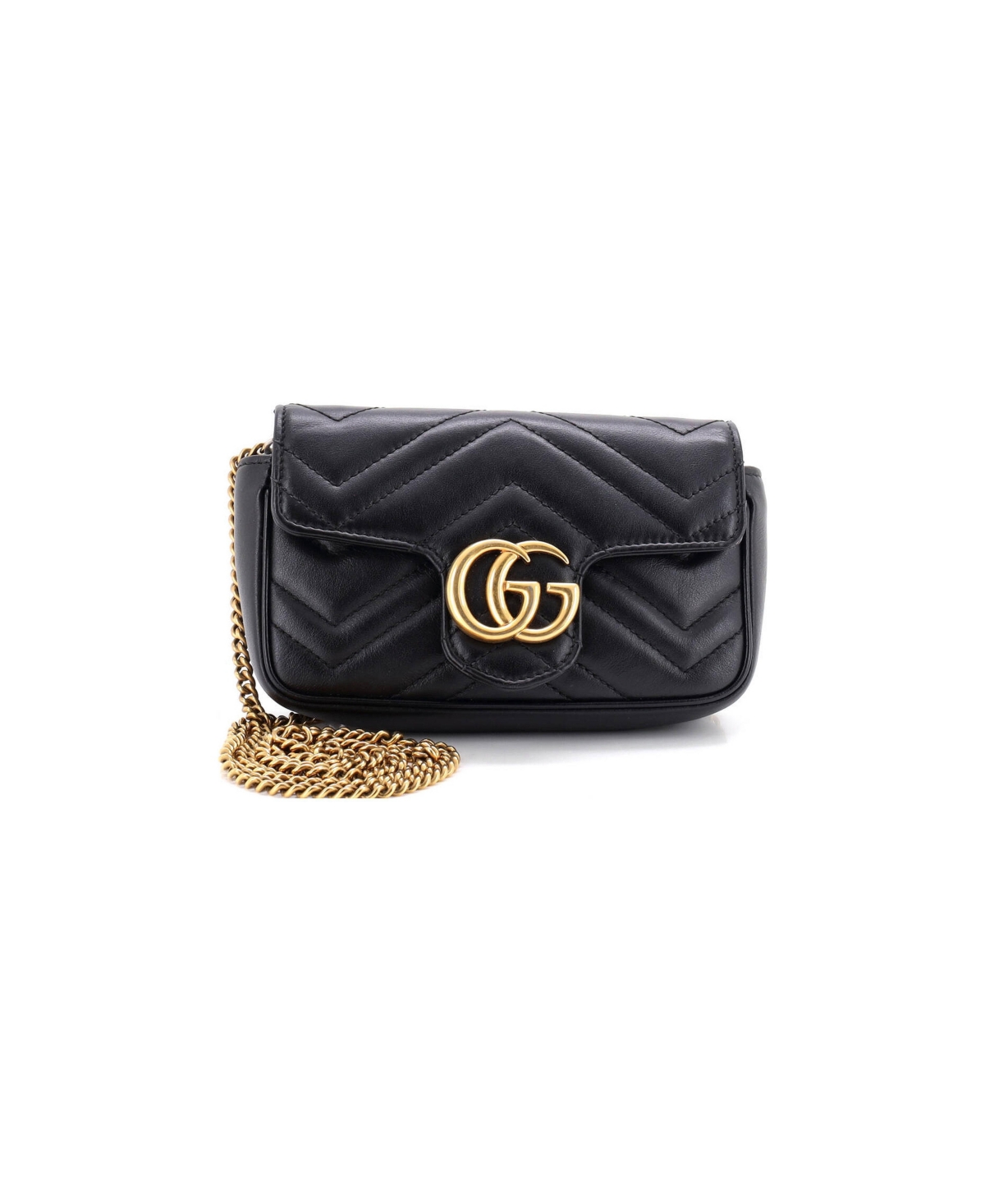 Pre-Owned Gucci Super Mini Gg Marmont Flap Bag Matelasse Leather - Black