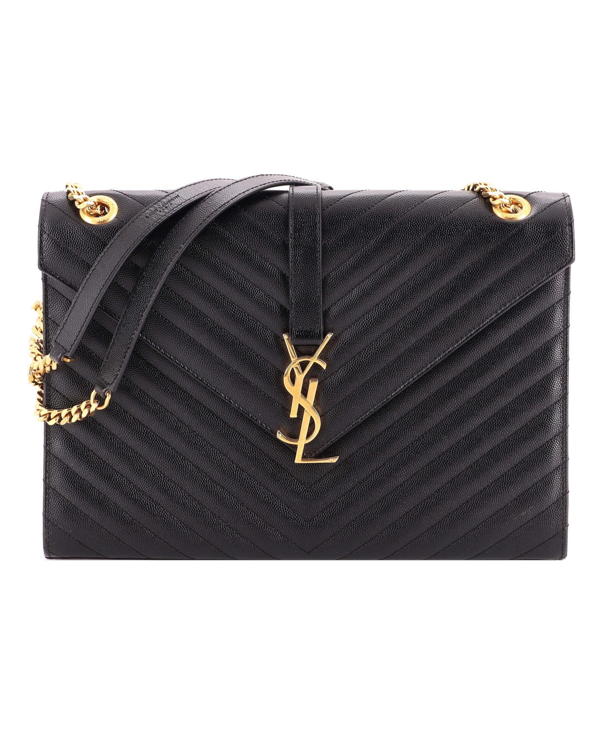 Pre-Owned Saint Laurent Large Classic Monogram Envelope Satchel Matelasse Chevron Leather - Black