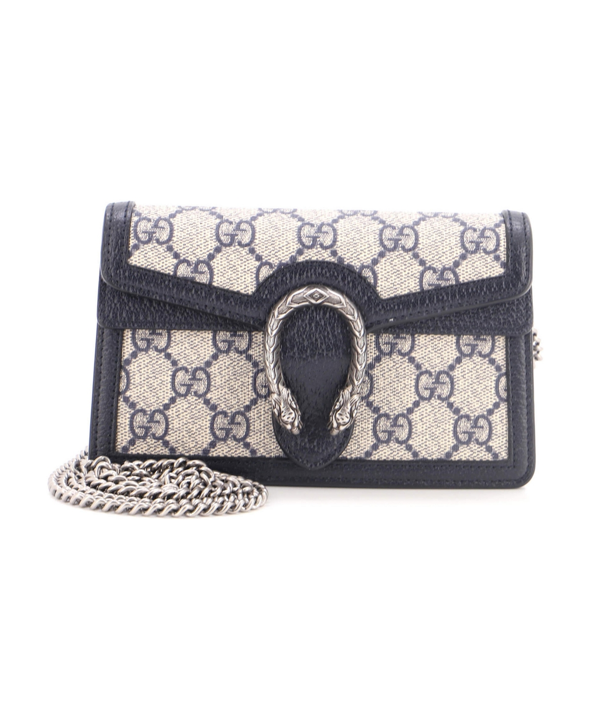 Pre-Owned Gucci Super Mini Dionysus Bag Gg Coated Canvas with Leather - Blue