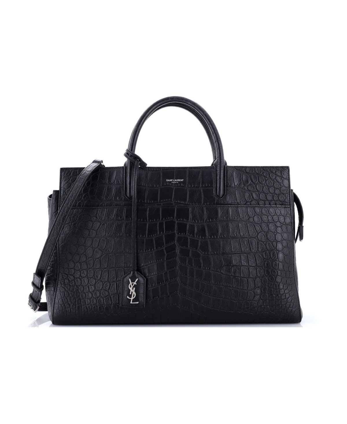 Pre-Owned Saint Laurent Medium Rive Gauche Cabas Embossed Leather - Black