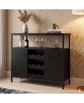 37.8 Inch Particle Board Rustic Sideboard Buffet Cabinet with Wine Rack and Storage Cabinets