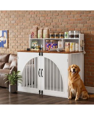 Stylish Wooden Dog Crate Furniture with Storage Shelves for Large Dogs