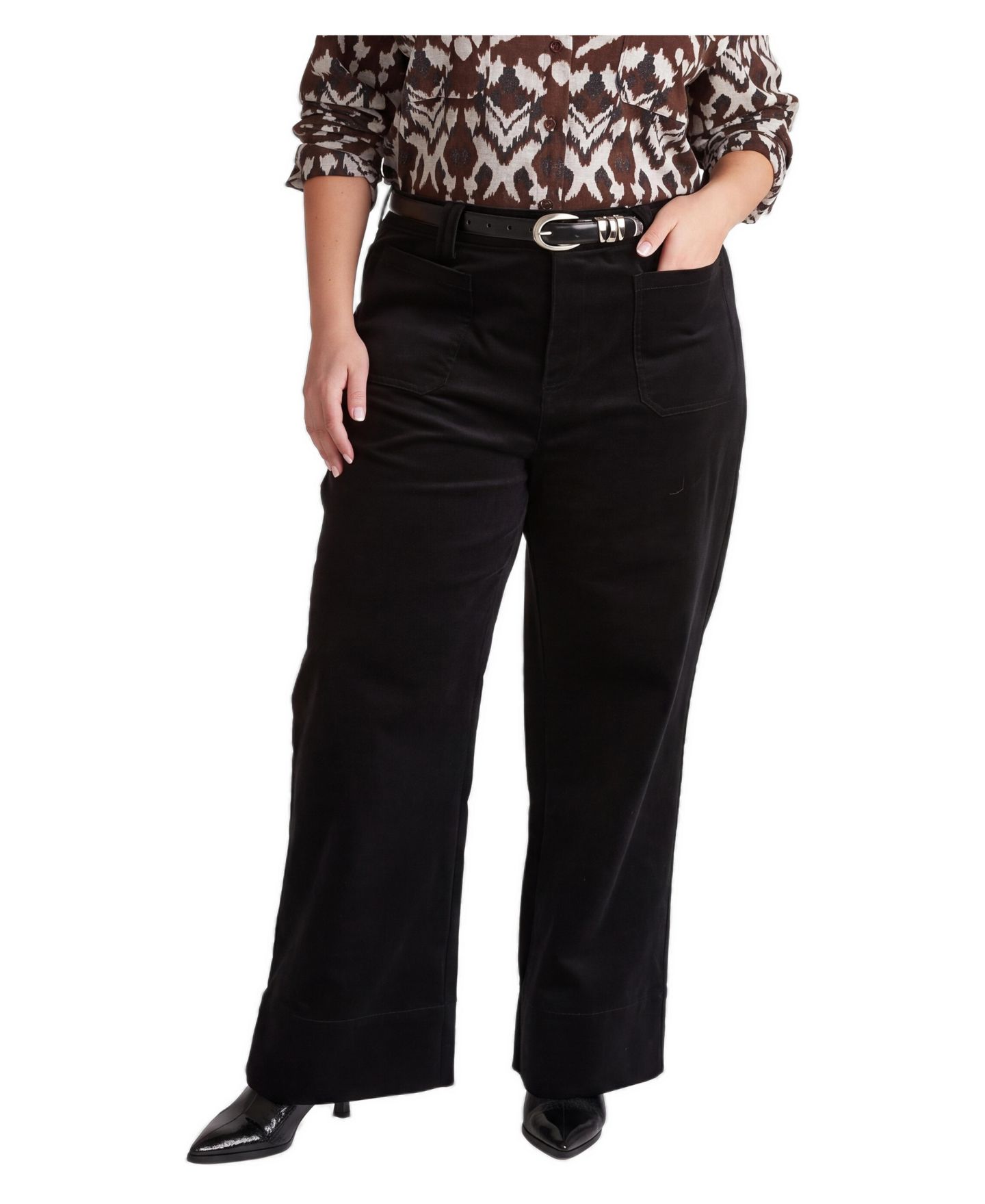 Женские брюки Universal Standard Claudia High-Rise Wide-Leg Corduroy, цвет: Чёрный — фото 1