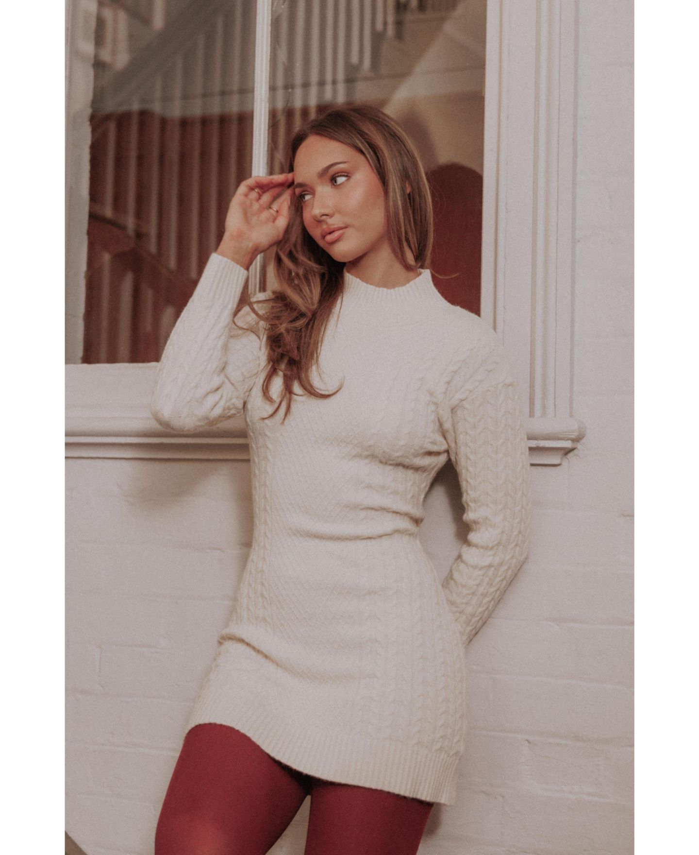 Женское платье Petal and Pup Espa Cable-Knit Mock Neck Mini, цвет: Кремовый — фото 5
