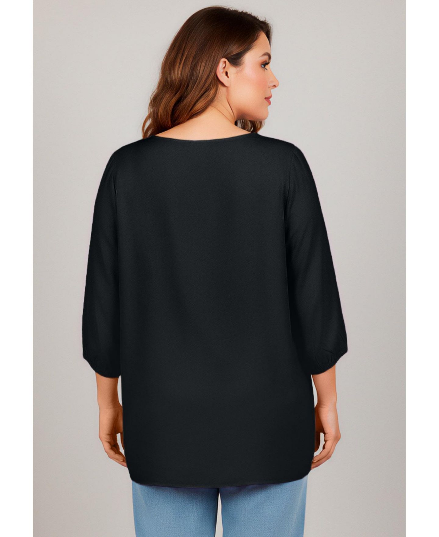 Женская блузка Avenue Lace Neckline Peasant, цвет: Чёрный — фото 4