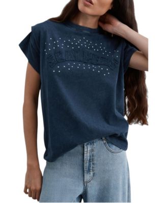 Women's Scmarble Studs Patch Logo Cotton T-Shirt