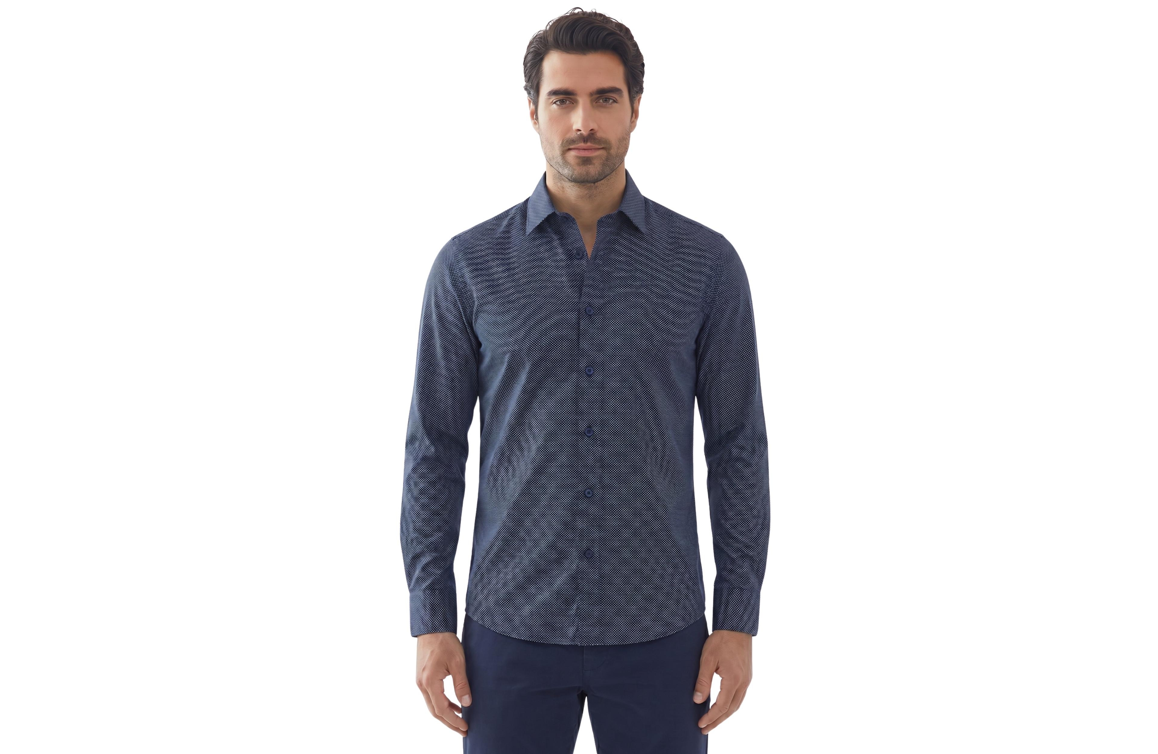 Report Collection Men's Spread Collar Long-Sleeve Printed Sport Shirt