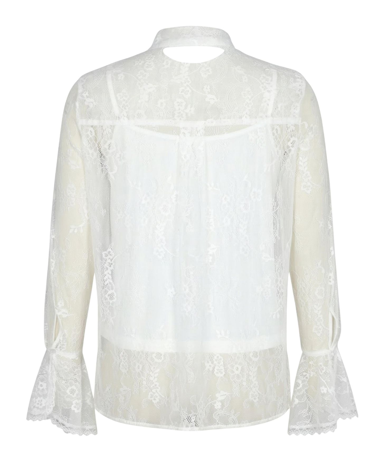 Женская блузка Modenaire Sheer Lace Ruffle-Front Floral — фото 9
