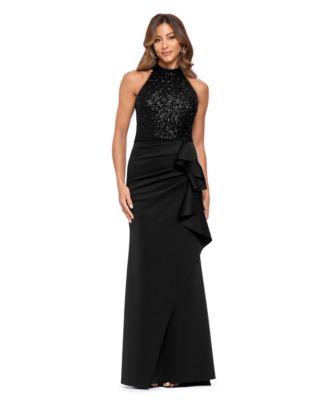 Petite Sequin Mock-Neck Ruffle Maude Gown