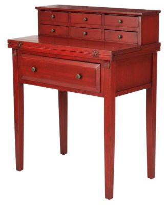Red Pine Office Desk With 7 Drawers And Pull Shelf