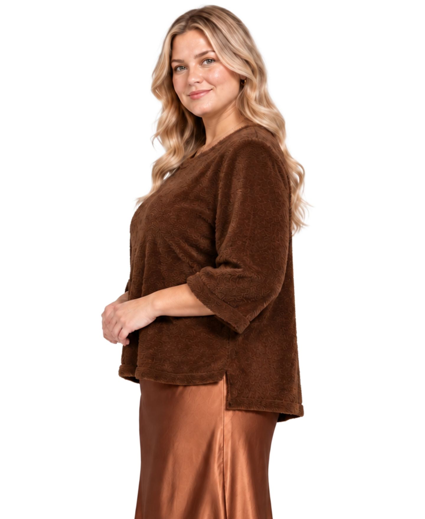 Женский топ COIN 1804 Plus Size Cozy Rib Crew Neck, цвет: Шоколадный — фото 3