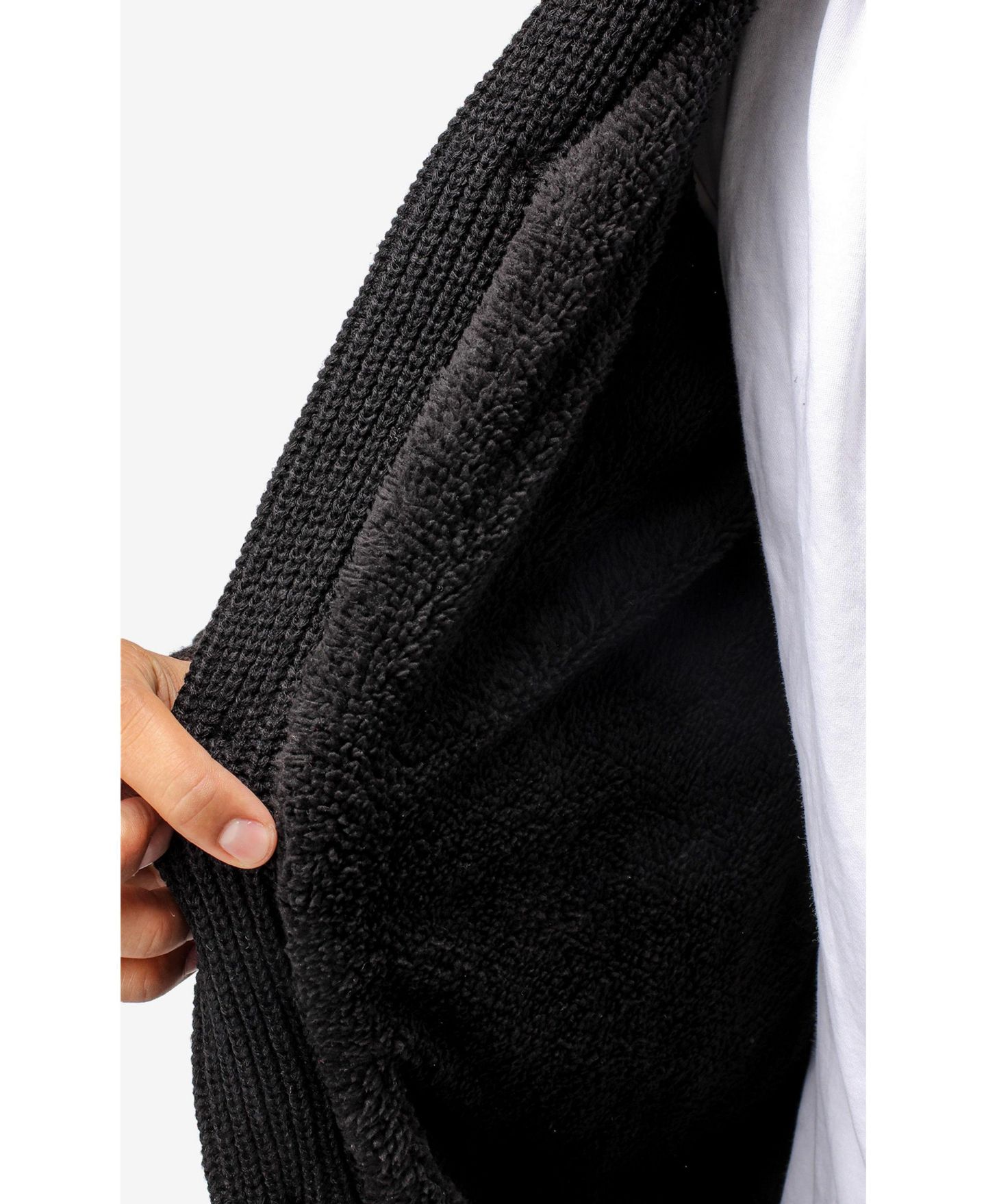 Мужской кардиган XRAY Big & Tall Faux Shearling Lined Shawl Collar Cable Knit Cardigan, цвет: Чёрный — фото 7