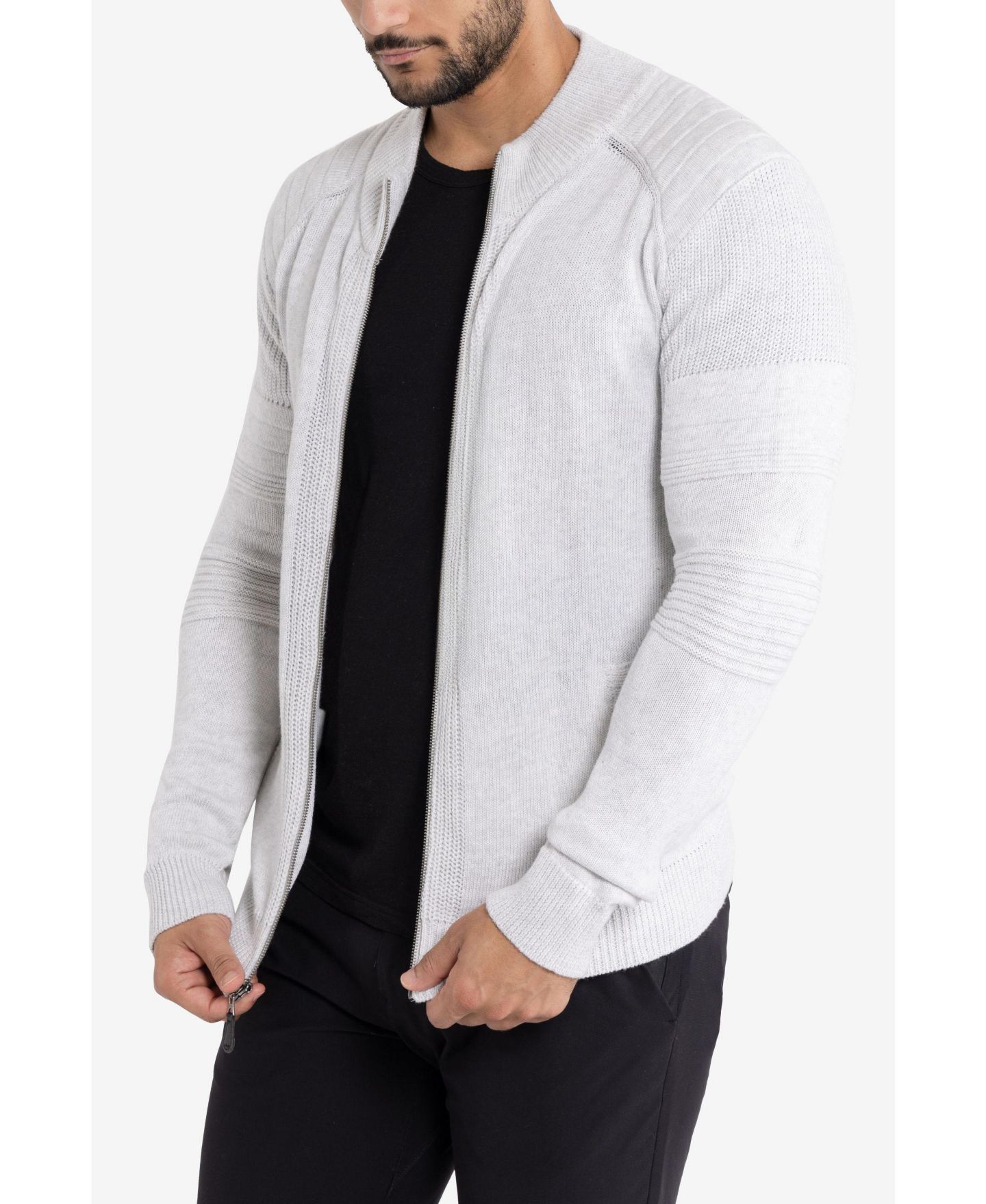 Мужской кардиган XRAY Full-Zip Mock-Neck, цвет: Овсяный — фото 3