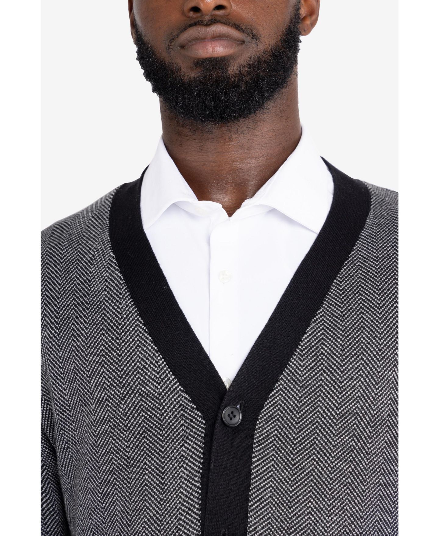 Мужской кардиган X-Ray Herringbone Cardigan, цвет: Молочный белый / Чёрный — фото 14
