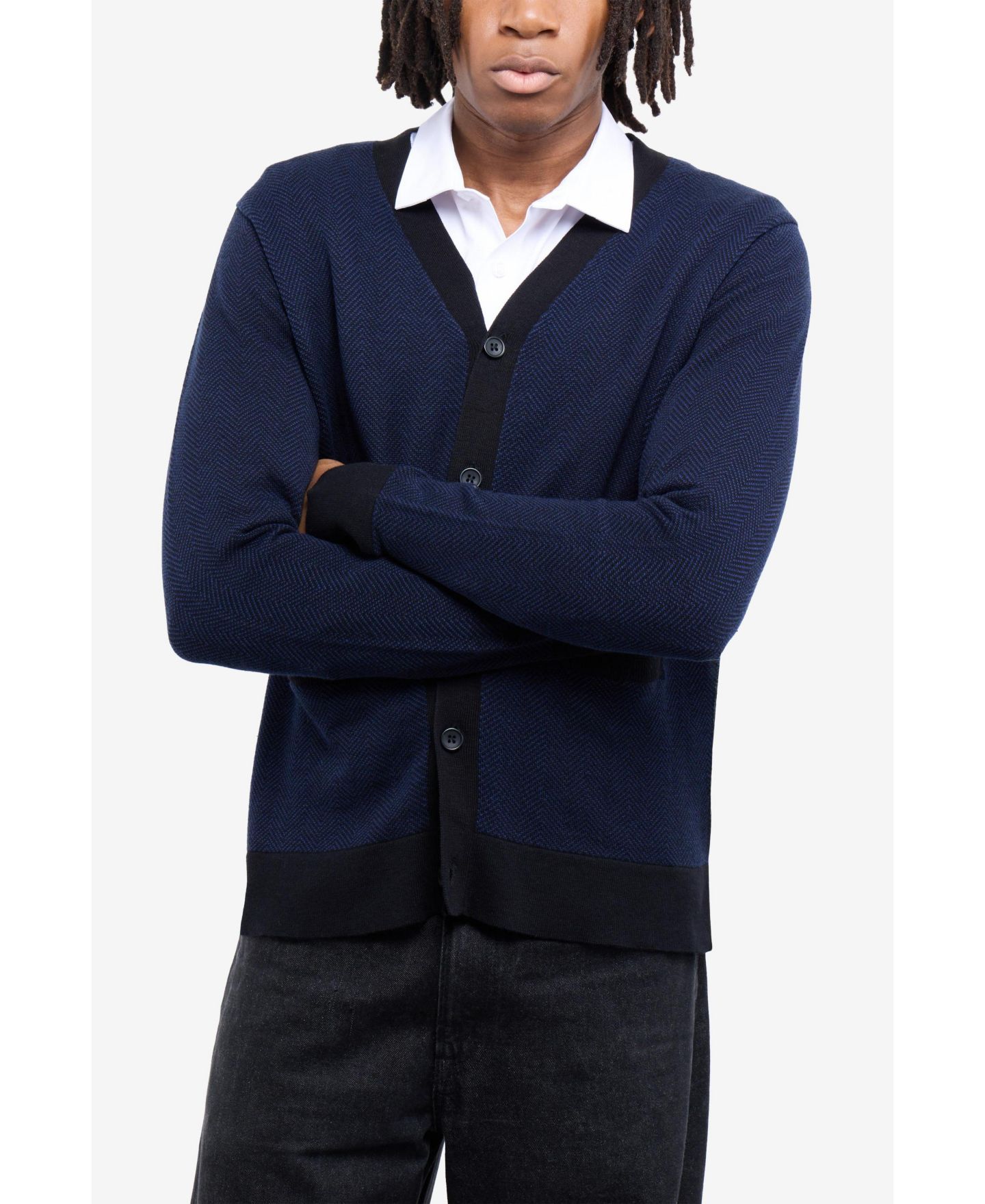 Мужской кардиган XRAY Herringbone Regular-Fit V-Neck, цвет: Тёмно-синий / Чёрный — фото 6