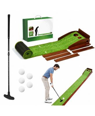 Golf Putting Mat Practice Training Aid With Putter And Balls Indoor Outdoor Use