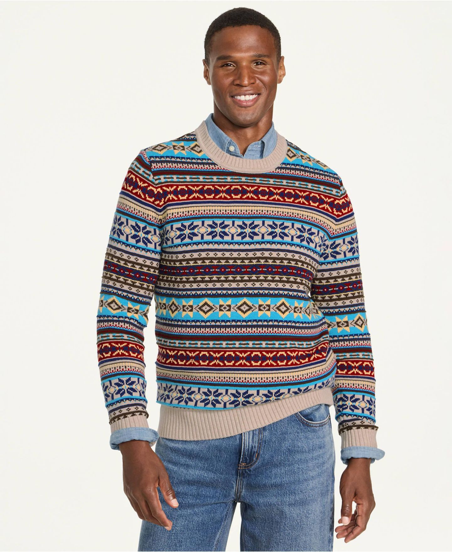 Мужской свитер Lands' End Drifter Fair Isle Long-Sleeve Crewneck, цвет: Берёзовый — фото 2
