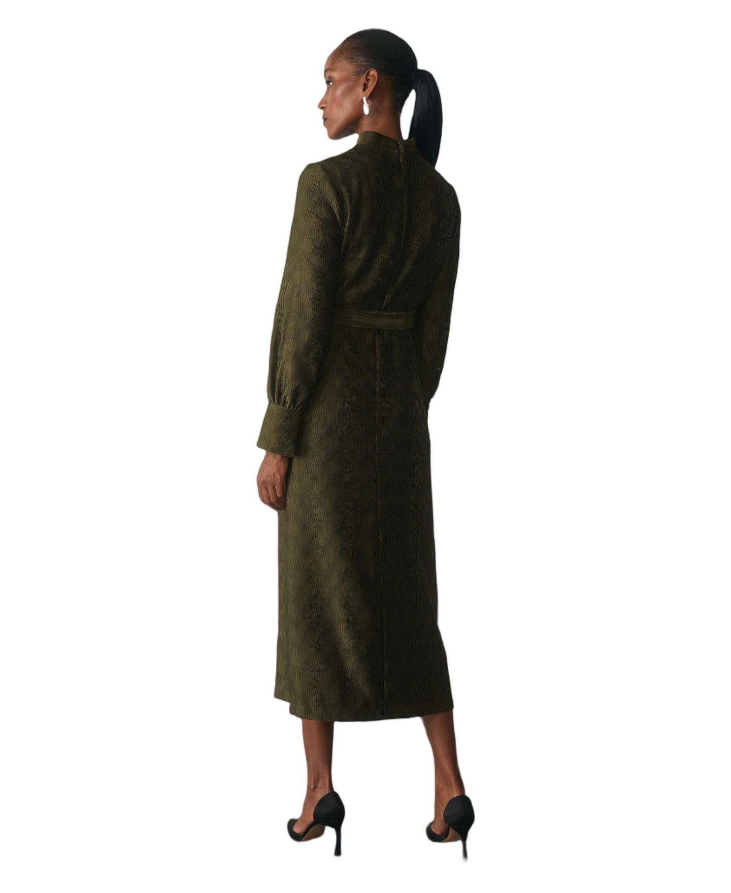 Женское платье The Fold Aurellie Long-Sleeve Wave-Pleated Midi, цвет: Зелёный — фото 2