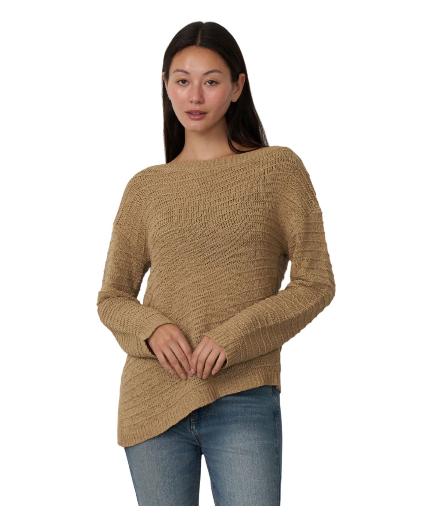 Женский свитер Cable & Gauge Boat Neck Asymmetrical Hem Long-Sleeve, цвет: Cornstalk — фото 1