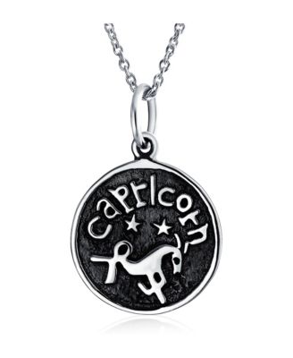 Astrology Zodiac Capricorn Round Pendant Necklace .925 Sterling Silver