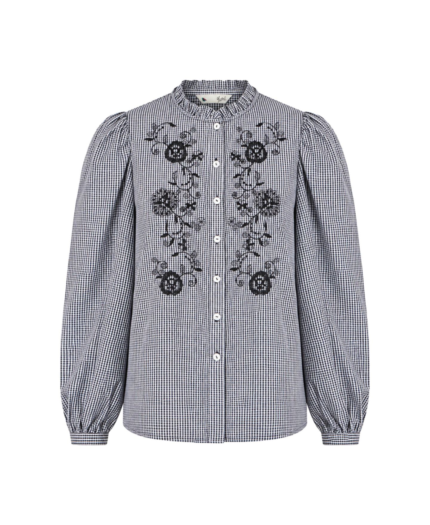 Женская блузка Yumi Gingham Embroidered Long-Sleeve, цвет: Чёрный — фото 3