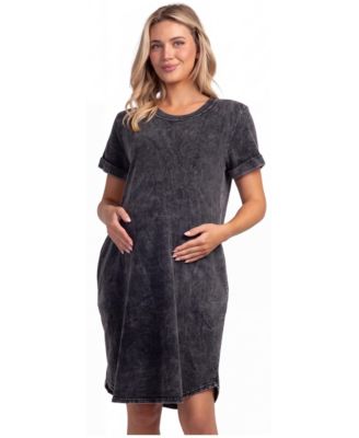 Maternity Short-Sleeve High-Low Curved Hem Cotton T-Shirt Dress