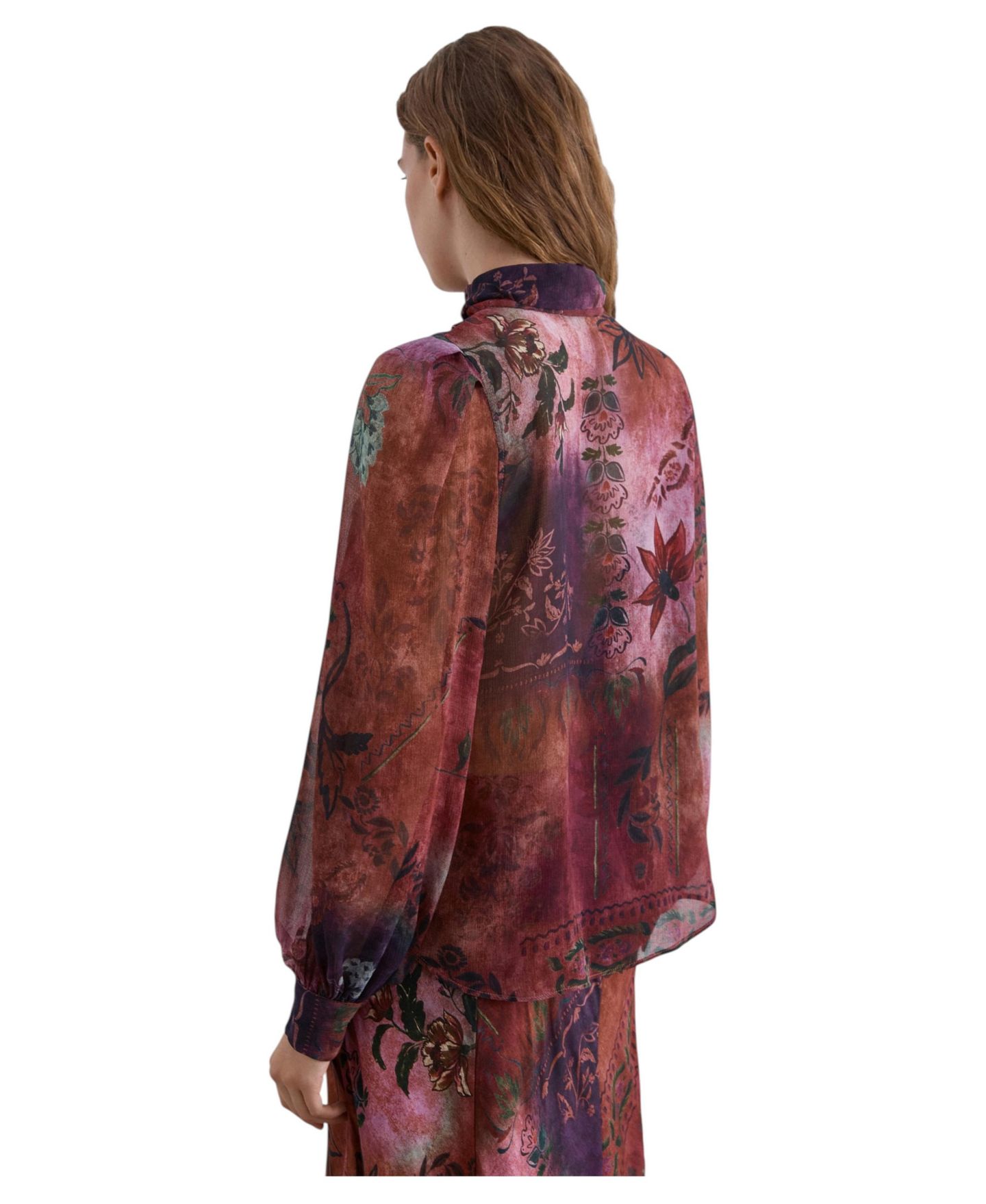 Женская блузка Scalpers Scpatch Floral-Print Long-Sleeve Tie Neck, цвет: Фиолетовый — фото 2