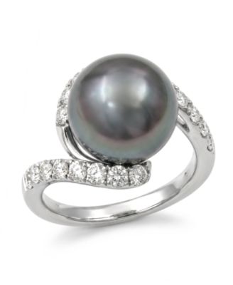 Cultured Tahitian Pearl (10 mm) and Lab-Grown Diamond Ring (5/8 ct. t.w.) in Sterling Silver