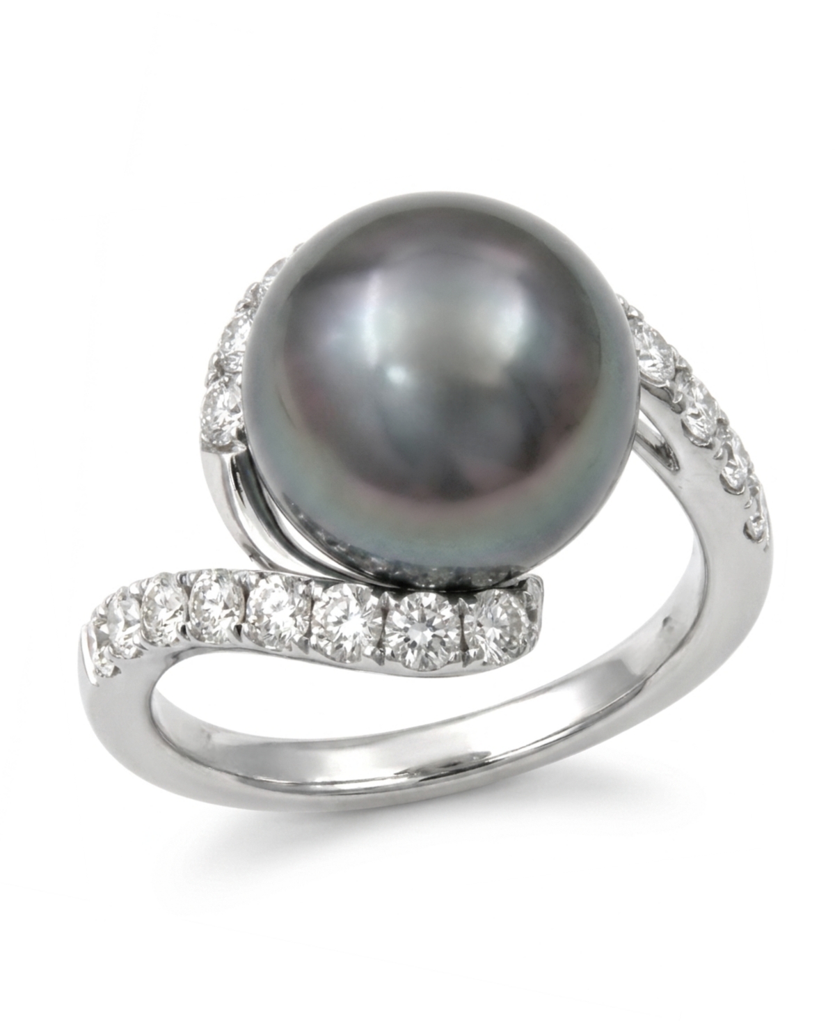 Macy's Cultured Tahitian Pearl (10 mm) and Lab-Grown Diamond Ring (5/8 ct. t.w.) in Sterling Silver - Sterling Silver