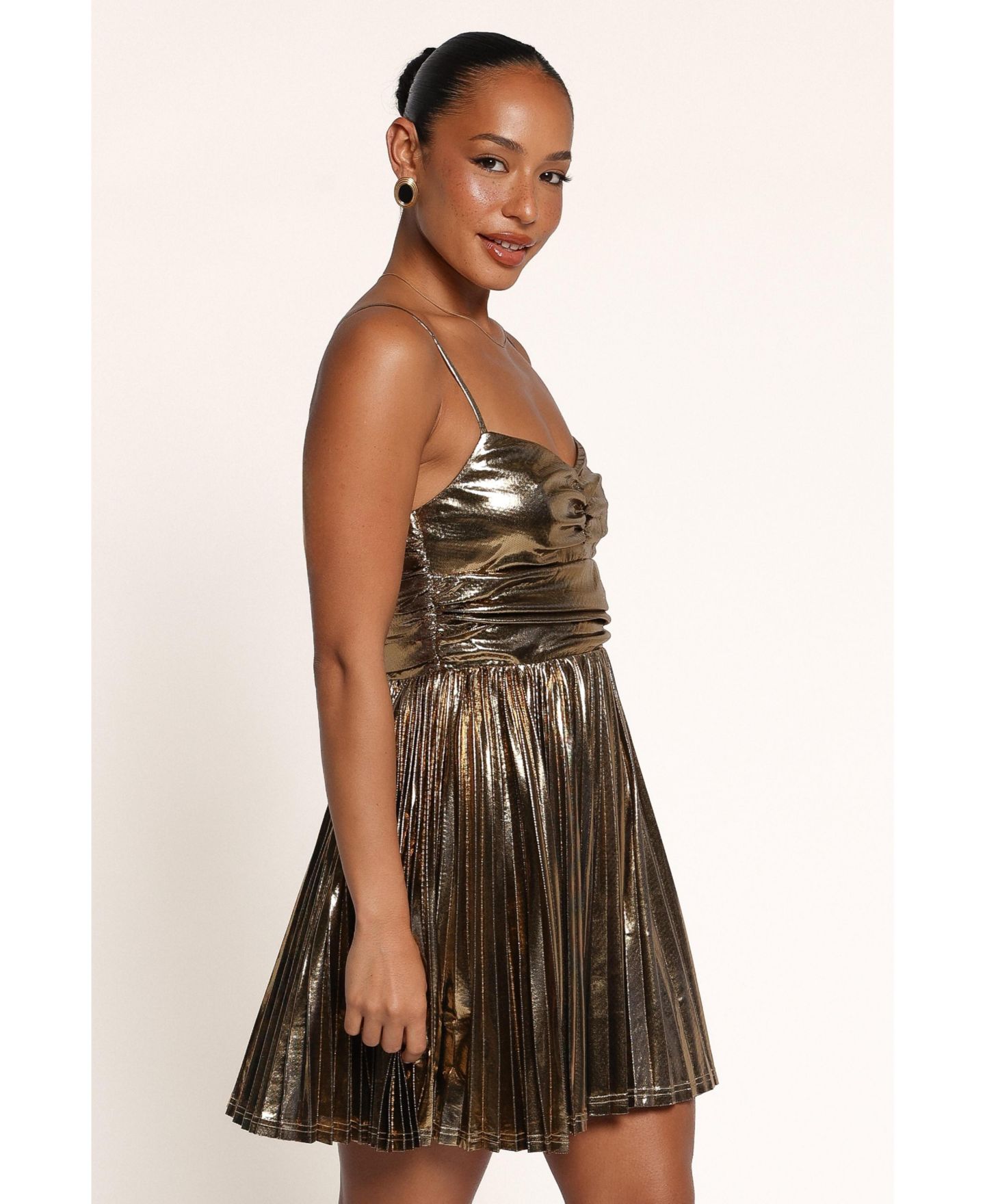 Женское платье Petal and Pup Reina Metallic Sweetheart Fit & Flare Mini, цвет: Золотой — фото 4