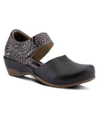 Gloss-Pansy Hand-Painted Floral Leather Round-Toe Mary Jane Flats