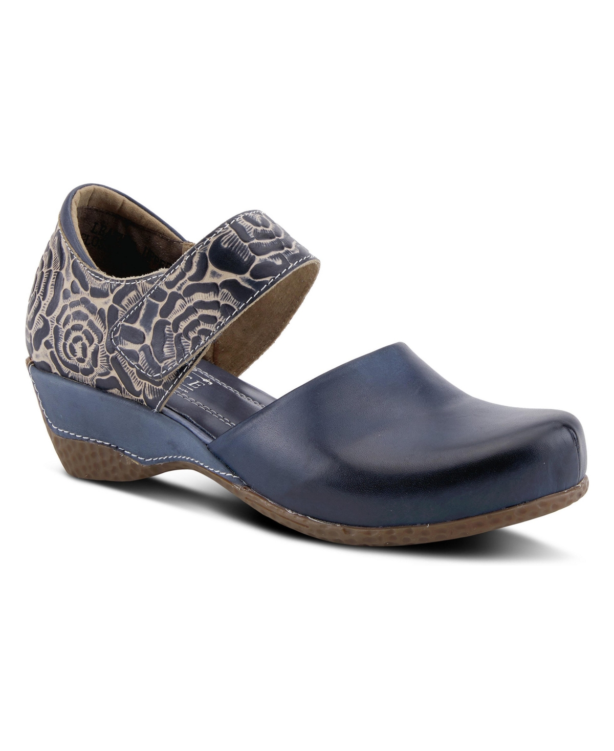 L'Artiste Gloss-Pansy Hand-Painted Floral Leather Round-Toe Mary Jane Flats - Navy