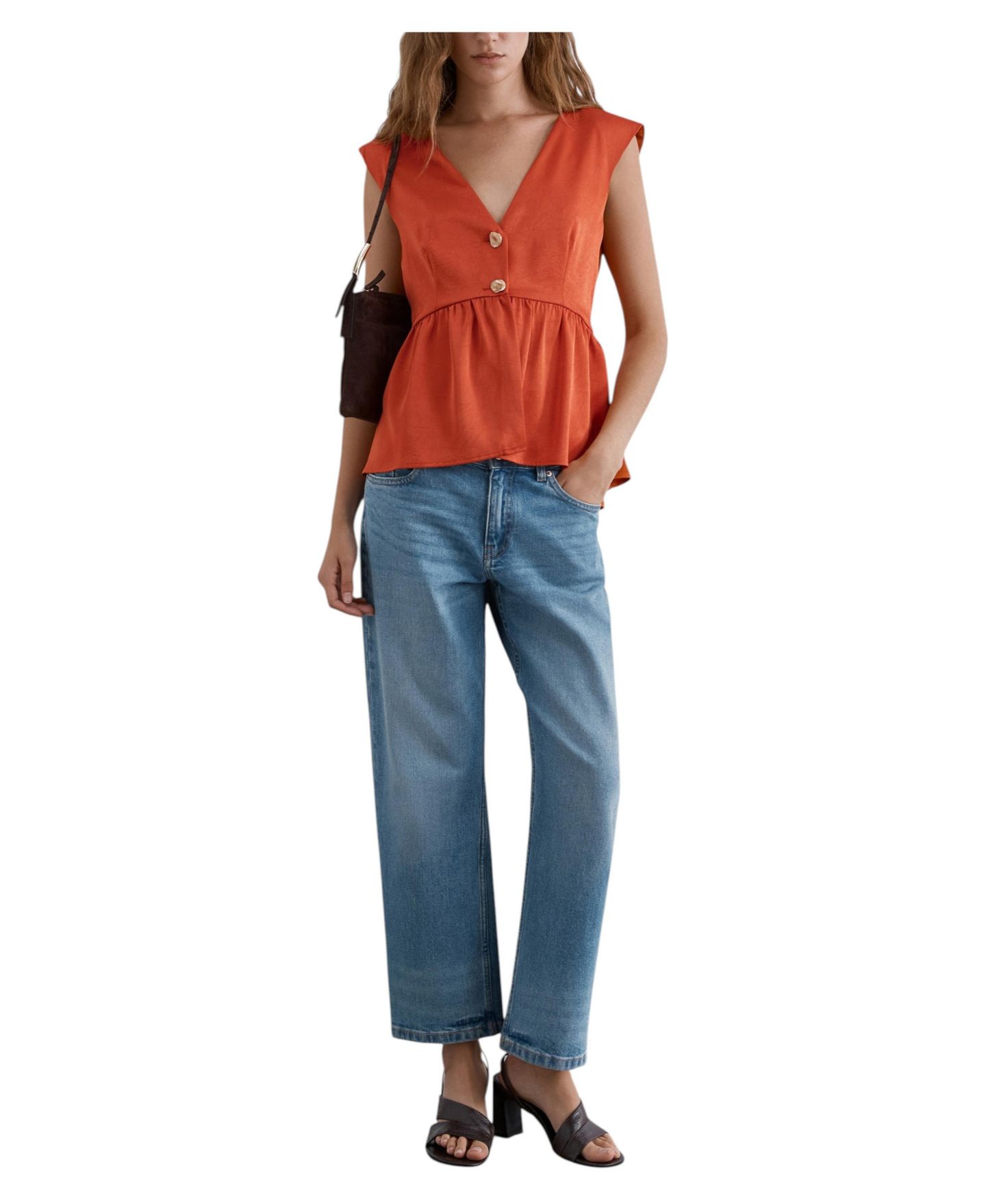 Женский топ Scalpers Satin V-Neck Peplum, цвет: Darkorange — фото 3