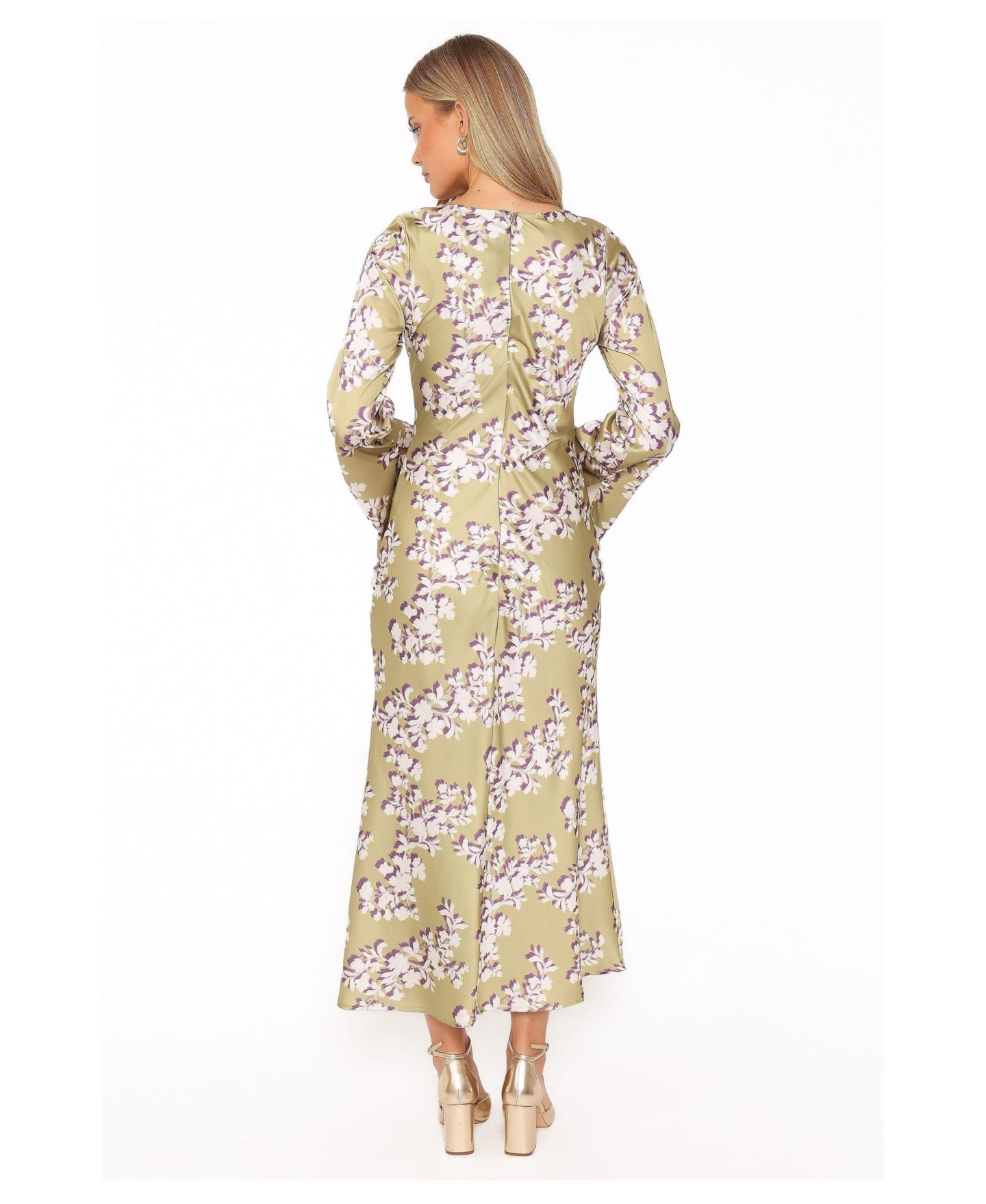 Женское платье Petal and Pup Maia Long Sleeve Maxi Floral, цвет: Зелёный с принтом — фото 3