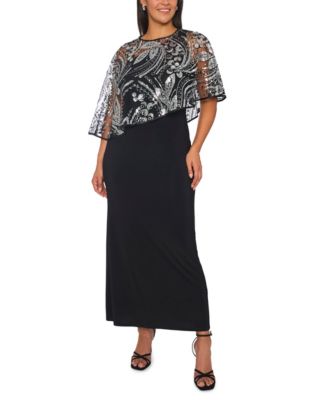 Plus Size Asymmetrical Combo Novelty Cape Sequin Dress