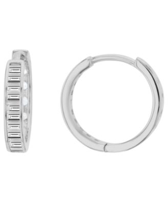 Cubic Zirconia Rhodium-Plated Small Huggie Hoop Earrings