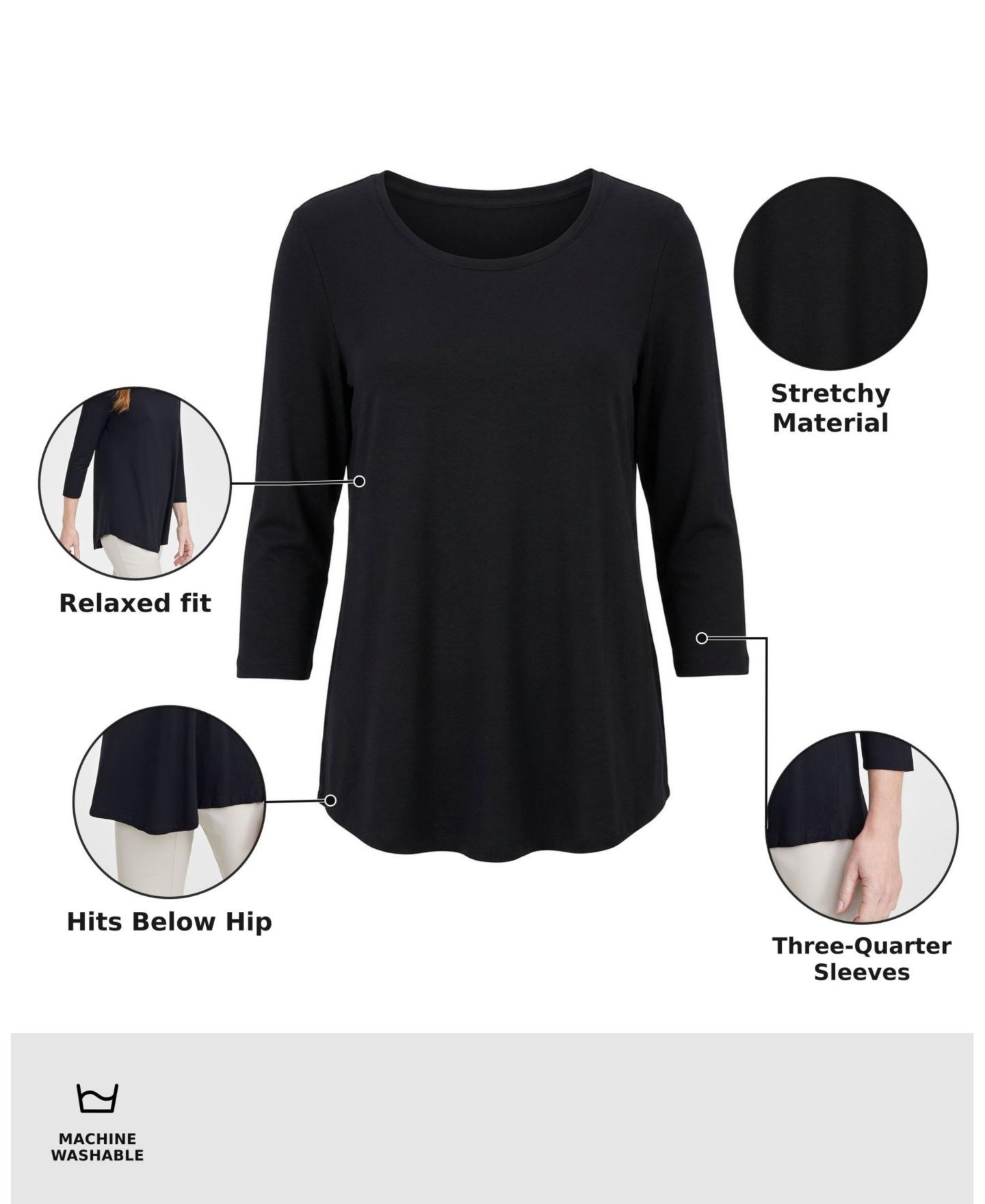 Женский топ JM Collection 3/4-Sleeve Scoop Neck, цвет: Яркий белый — фото 5