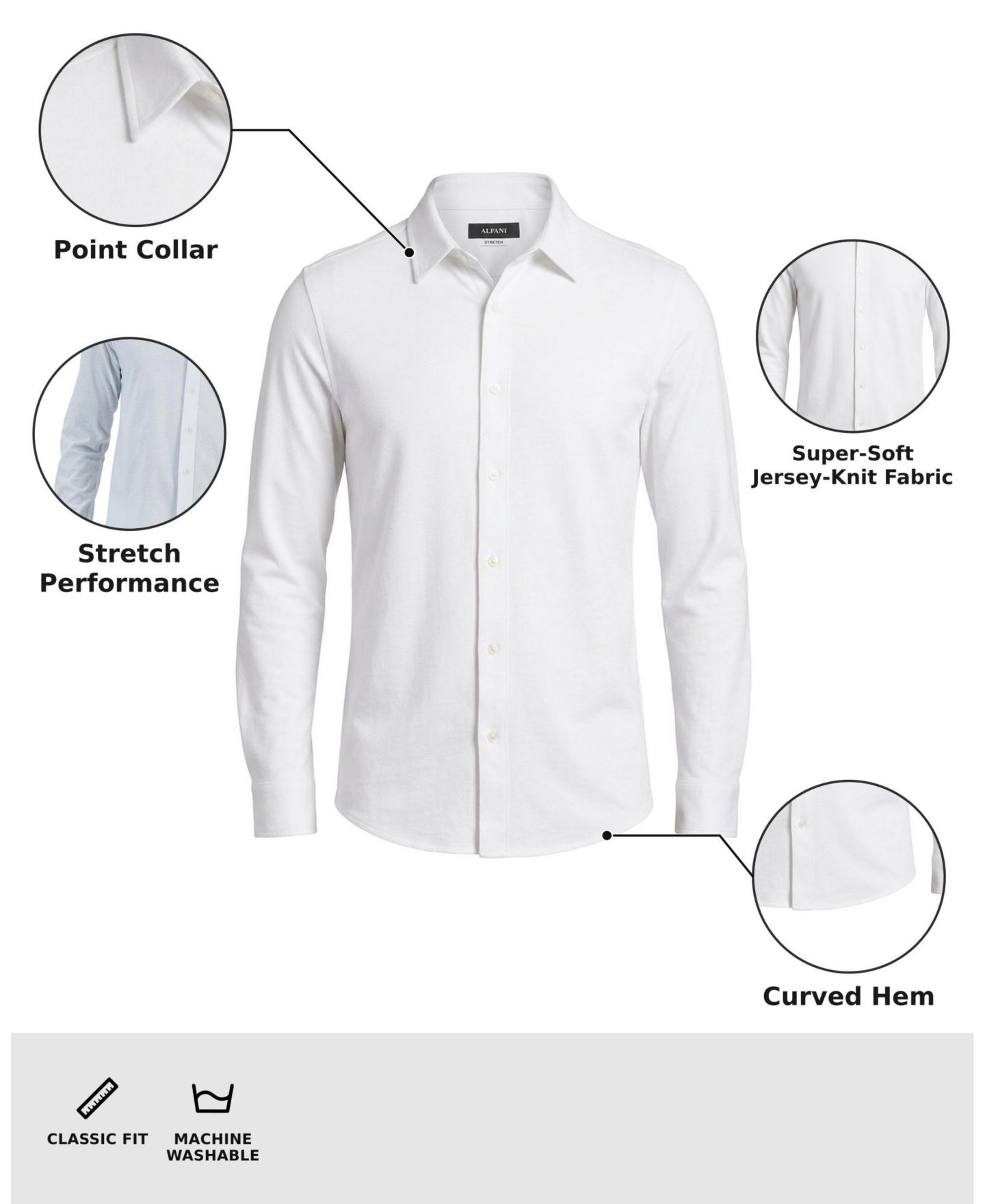 Мужская рубашка Alfani Classic-Fit Heathered Jersey-Knit Button-Down, цвет: Яркий белый — фото 3
