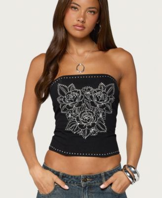 Women's Harli Floral-Print Studded Strapless Corset Top