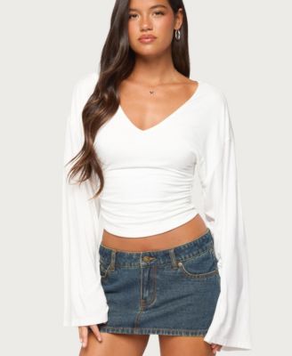 Women's Bebe V-Neck Long-Sleeve Crop Top