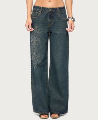 Women's Low-Rise Rhinestone-Graphic Jeans