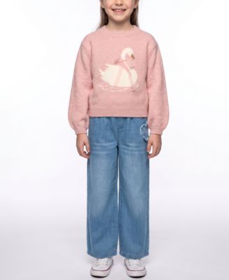 Girls' 7-16 Swan Intarsia Long-Sleeve Pullover Sweater