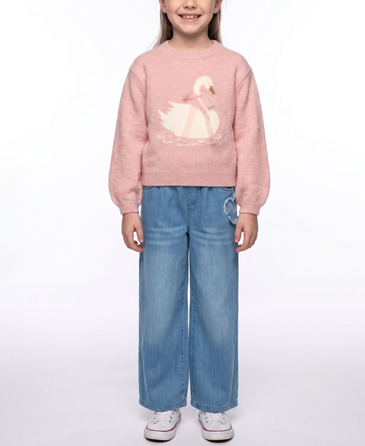 Свитер CeCe Swan Intarsia Long-Sleeve Pullover для девочек, цвет: Мягкий розовый — фото 2