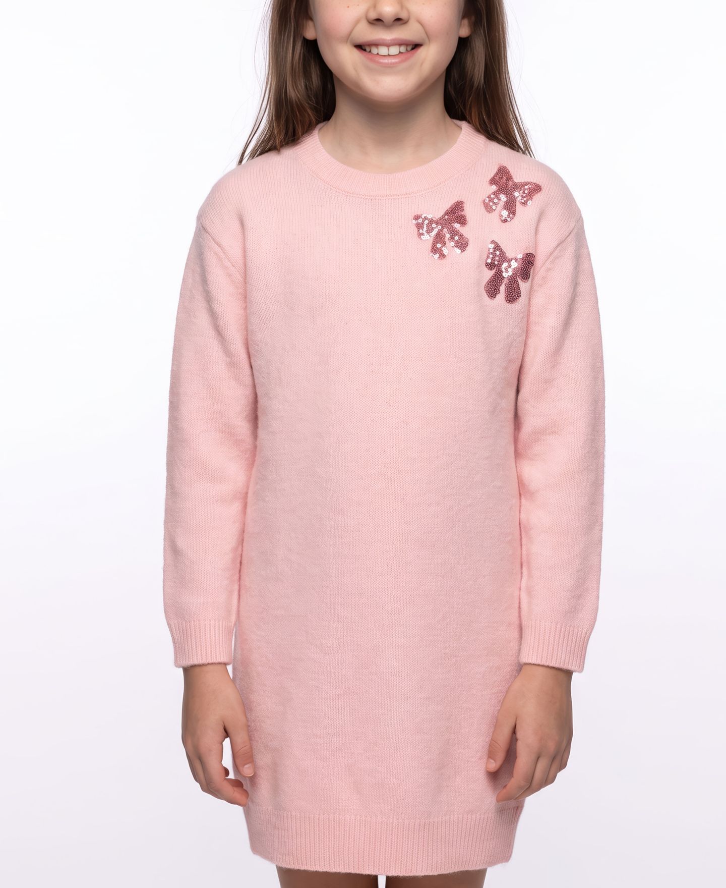 Платье CeCe Sequin Long-Sleeve Crewneck Dress для девочек, цвет: Светлый розовый — фото 2