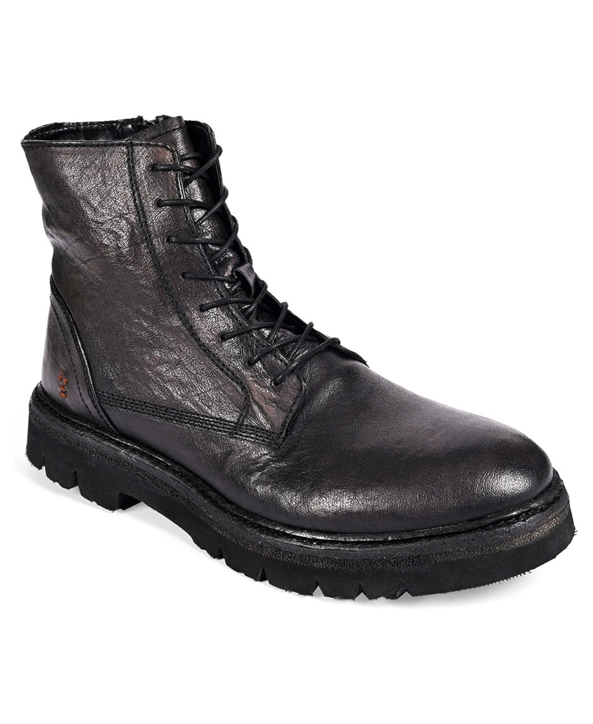 Roan Men's Diss Leather Combat Round-Toe Lug-Sole Boots - Black