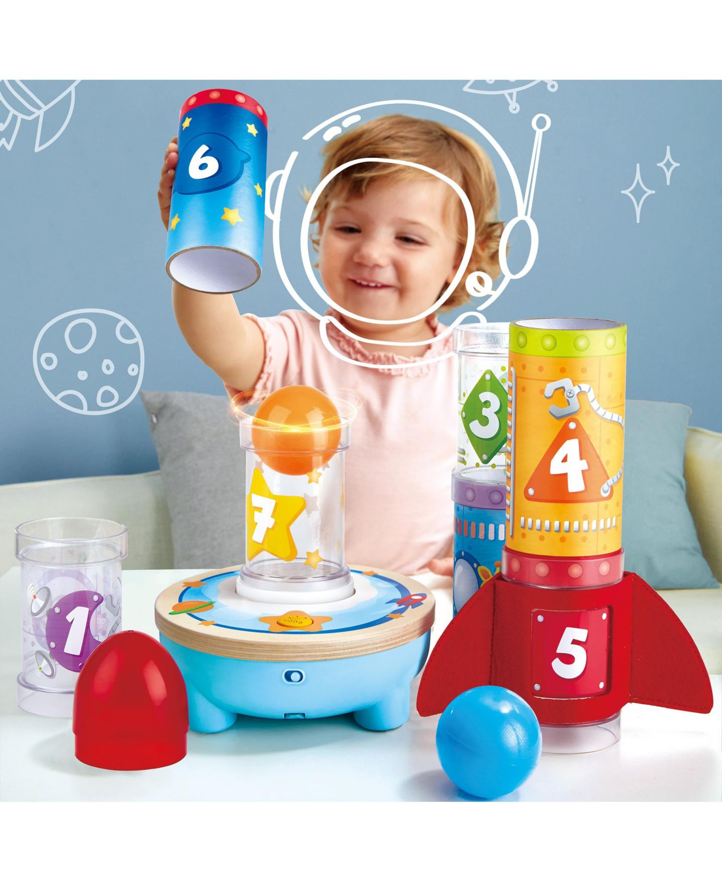 Детские игрушки Hape Rocket Ball Air Stacker Aerodynamics Learning 10-Piece Activity Set, от 2 лет — фото 4