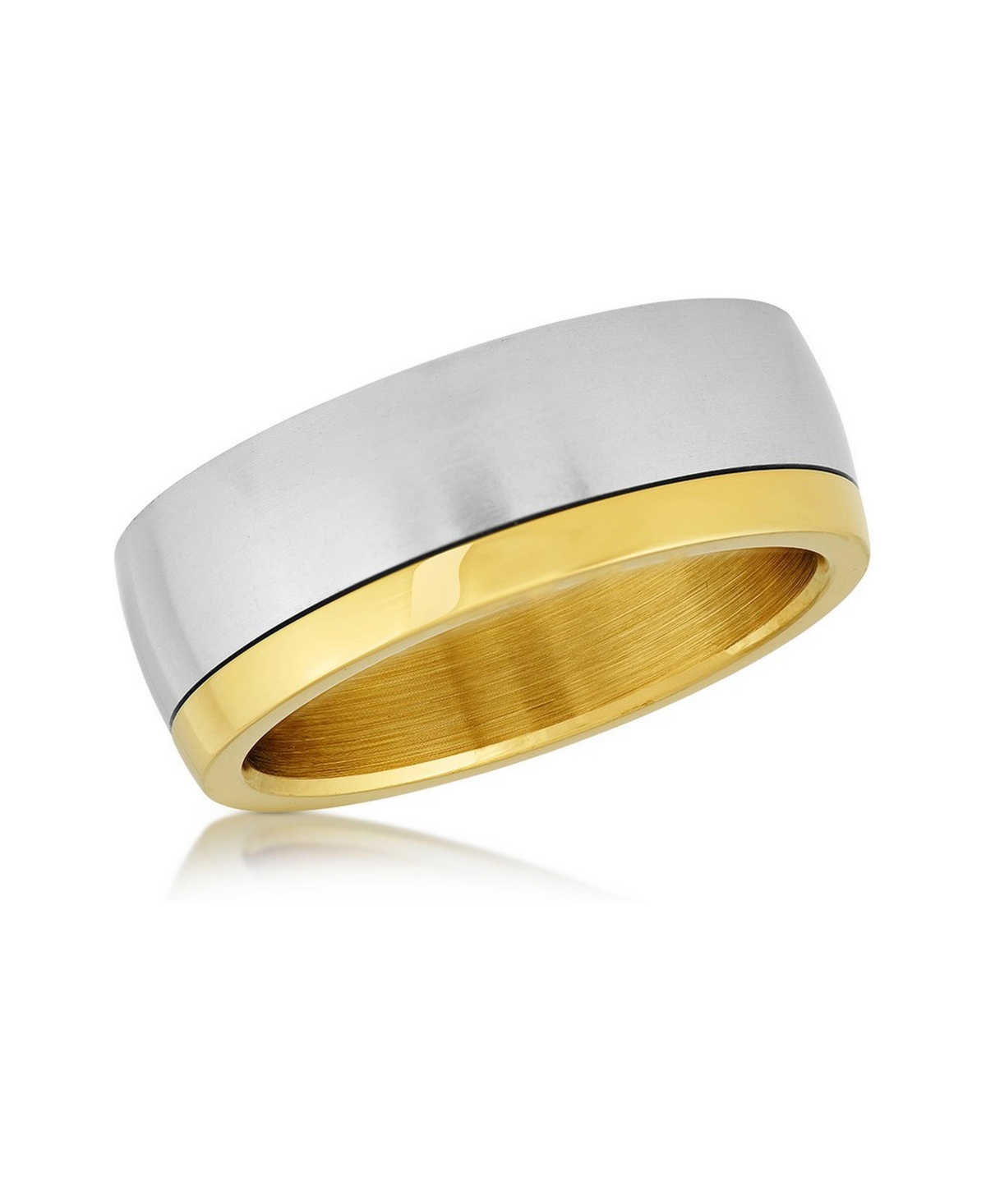 Metallo Men's Two-Tone Brushed Stainless Steel Band Ring - Gold  silver